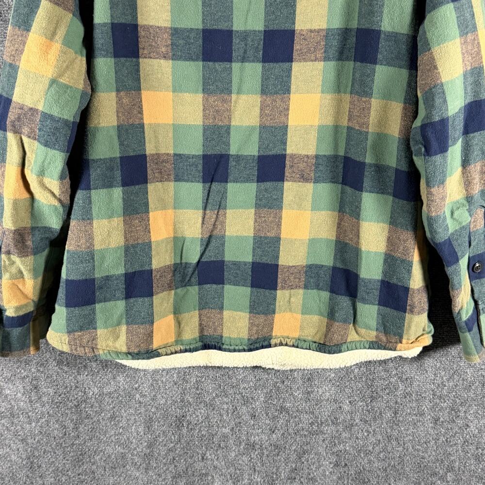 J.Crew BI933 Sherpa Lined Flannel Shirt Jacket Mens L Green Plaid Shacket - Picture 7 of 13
